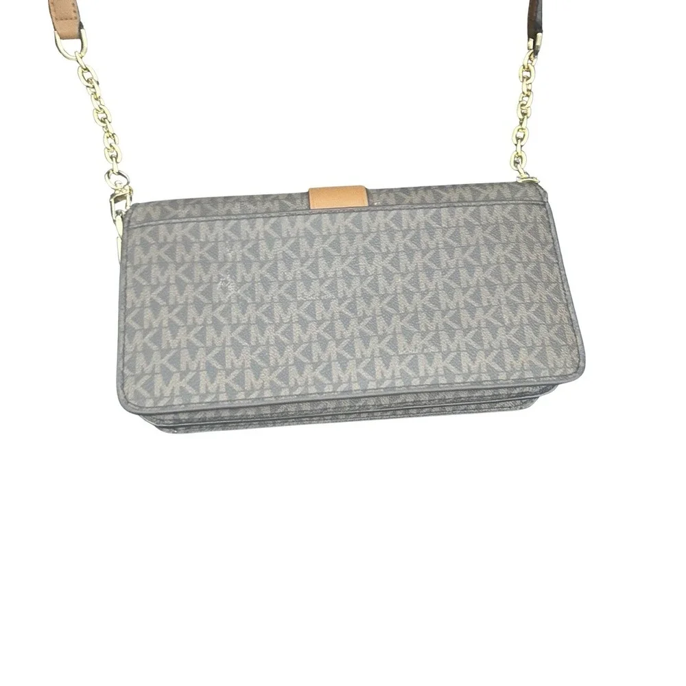 Michael Kors Greenwich Medium Shoulder Bag Brown MK Signature Gold‎ Chain